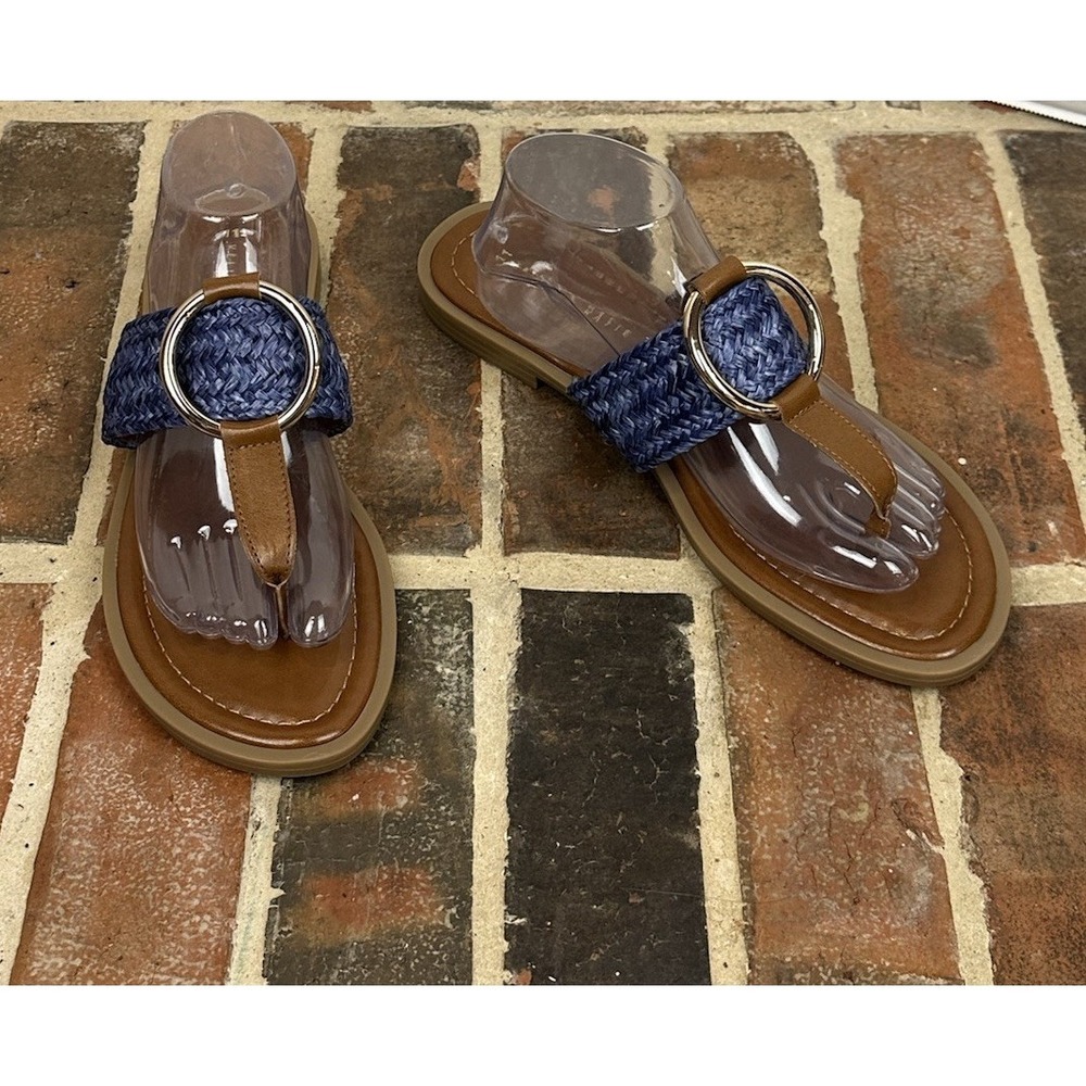 Kelly & Katie Blue Braided Sandals Gold Ring Detail Made In Italy Women's 11